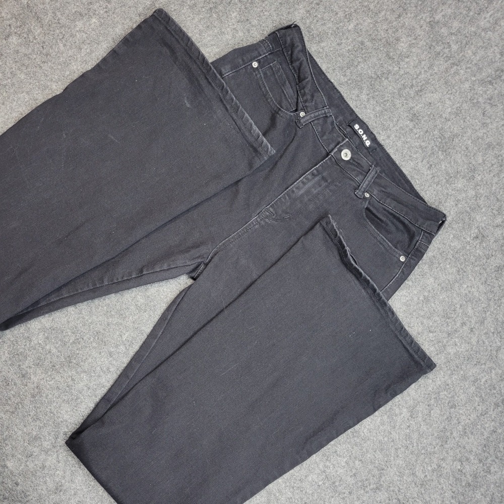 SONG Jeans Womens 11/30 Black‎ Denim Y2K Streetwear Grunge Festival Flare Leg